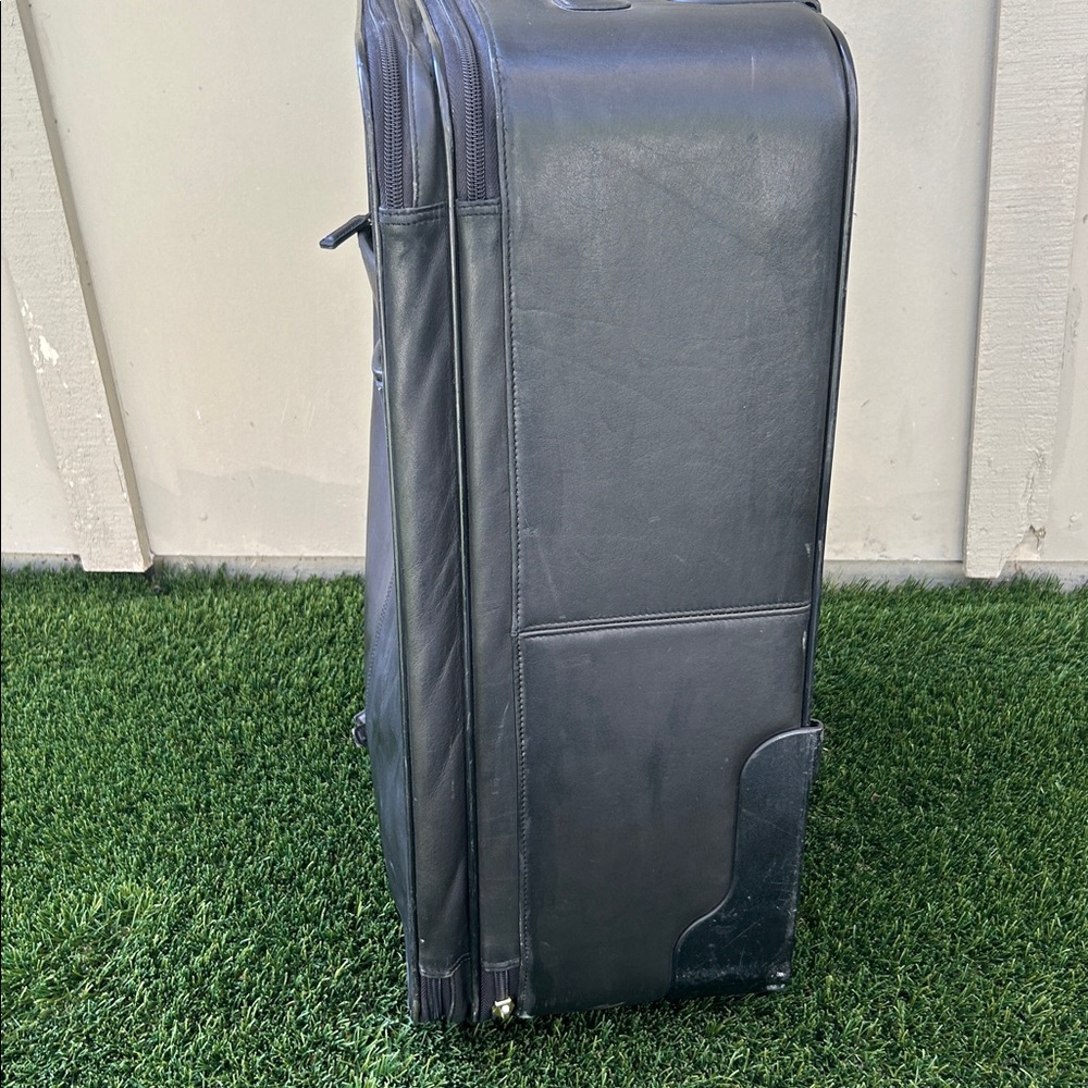 COACH 22" Charcoal Black Leather Rolling HERITAGE CHECK Suitcase Carry On VTG - Picture 3 of 16